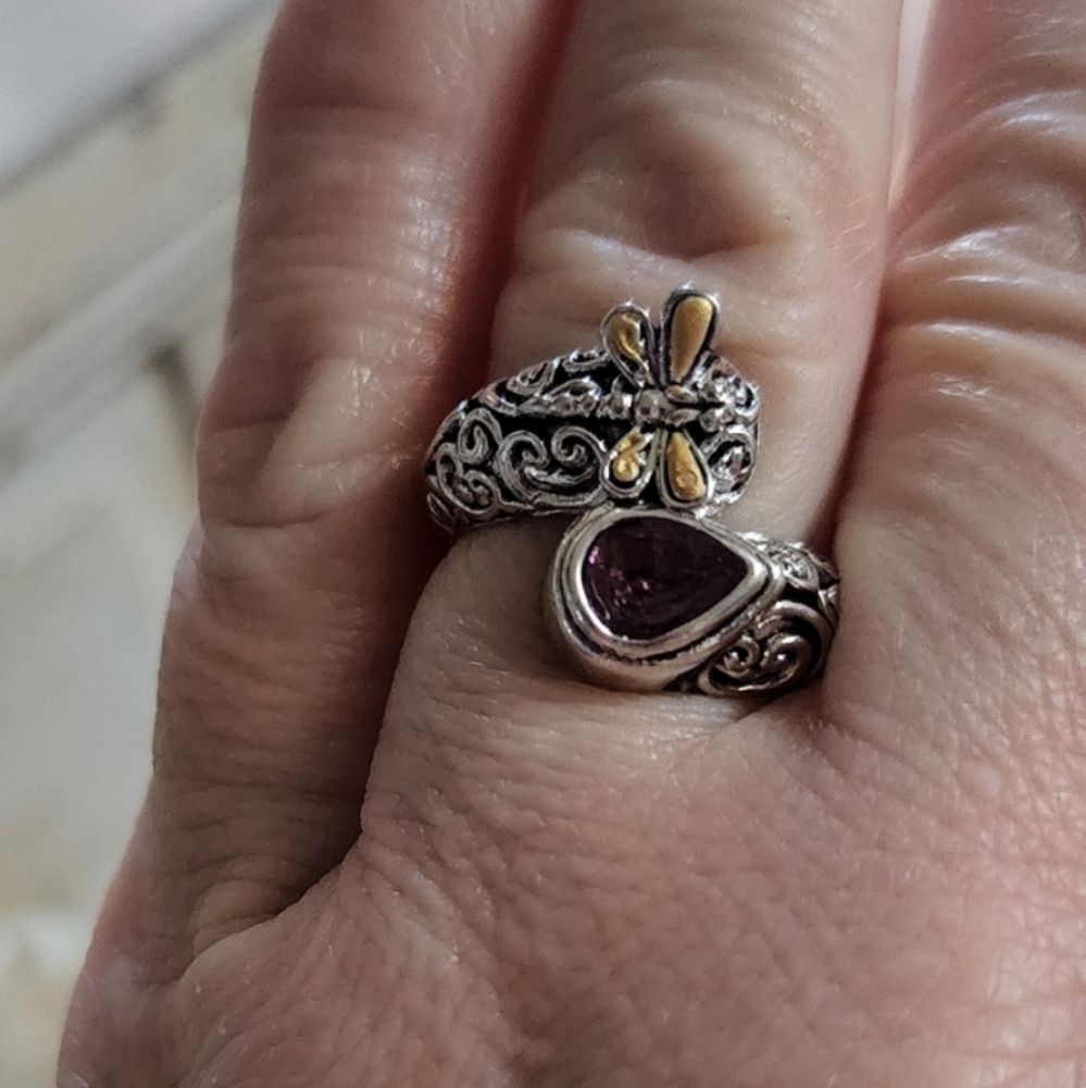 COPY - New silver plated purple amethyst color dragonfly ring size 7